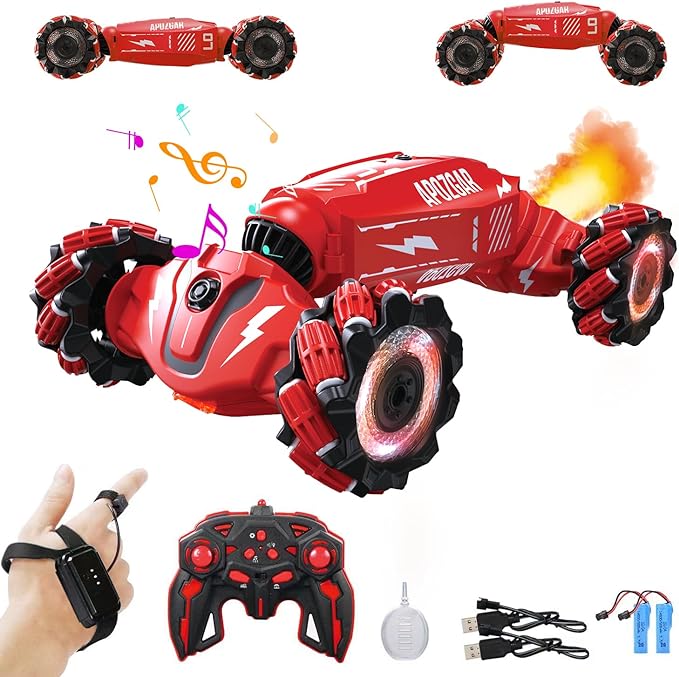 Upgraded Hand Gesture Sensing RC Stunt Car with Lights Music, Spray Drift RC Car 360 Spins All Terrains Hand Controlled Toy for 6-10 Year Old Boys