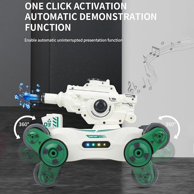 RC Tank That Shoots, RC Stunt Car Shooting Water Bullets, Gesture Sensing Remote Control Tank with 360?Rotation, Spray, Light and Music, 2.4GHz 4WD All Terrains RC Cars for Kids (White)