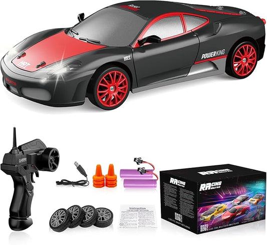 Remote Control Car RC Drift Car 2.4GHz 1:24 Scale 4WD 15KM/H High Speed Model Vehicle with LED Lights Drifting Tire Racing Sport Toy Car for Adults Boys Girls Kids Gift 2Pcs Rechargeable Batteries