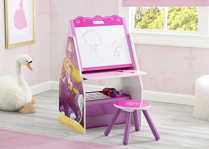 Delta Children Activity Center with Easel Desk, Stool and Toy Organizer, Disney Princess