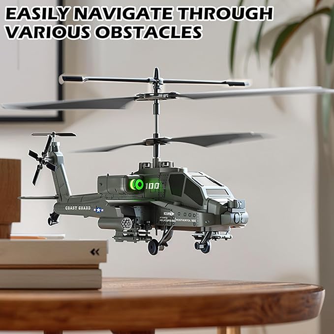 Remote Control Helicopter, 3.5 Channel Military RC Helicopter with LED Light, Altitude Hold, One Key Take Off/Landing, 2.4GHz RC Army Helicopter with 2 Battery for Kids, Boys Girls (Silver)