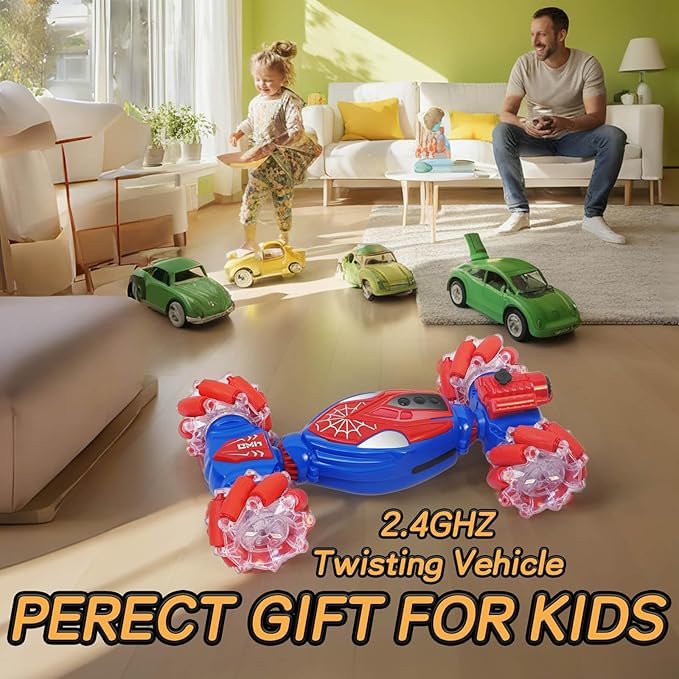 4WD Remote Control Gesture Sensor Car, Gesture Sensing Rc Stunt Car with Light & Music & Spray,for 6-12 Year Boys & Girls,Double Sided Drift Truck Off Road 360° Flips,Birthday for Kids