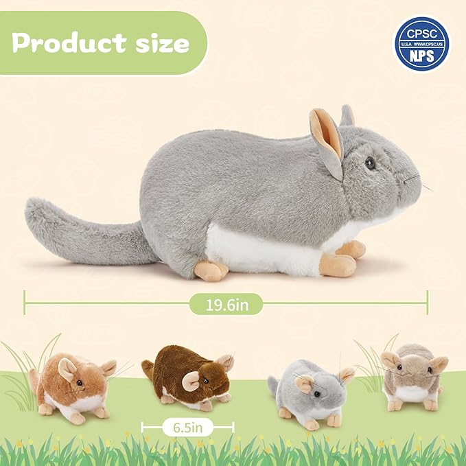 MorisMos 5 Pcs Rat Stuffed Animals, 19" Mom Mouse with 4 Babies, Realistic Stuffed Rat Plush Toys for Kids, Boys, Girls