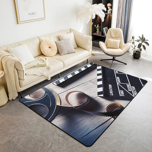 Erosebridal Movie Theme Area Rug 4x5, Filmstrip Printed Rug for Kids Child Boys Girls, Vintage Film Carpet for Bedside, Vintage Cinema Scenes Movie Non Slip Decorative Rug