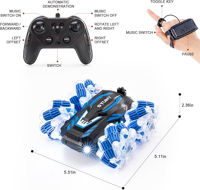 2.4GHz 4WD Gesture Sensing RC Stunt Car, Double-Sided 360° Flips Remote Control Cars,Best Birthday Gifts for Kids,Gesture RC Car Remote Control Transformed Vehicle for Boys Age6-12 yr