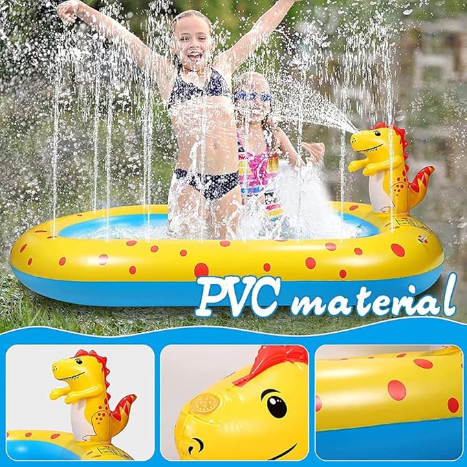 Inflatable Sprinkler Pool for Kid Family, Cute Dinosaur Sprinkler Swimming Pool, 3 in 1 Splash Play Wading Kiddie Pool for Summer Outdoor Water Play, Backyard, Garden Water Fun Toy, 67"x 41"