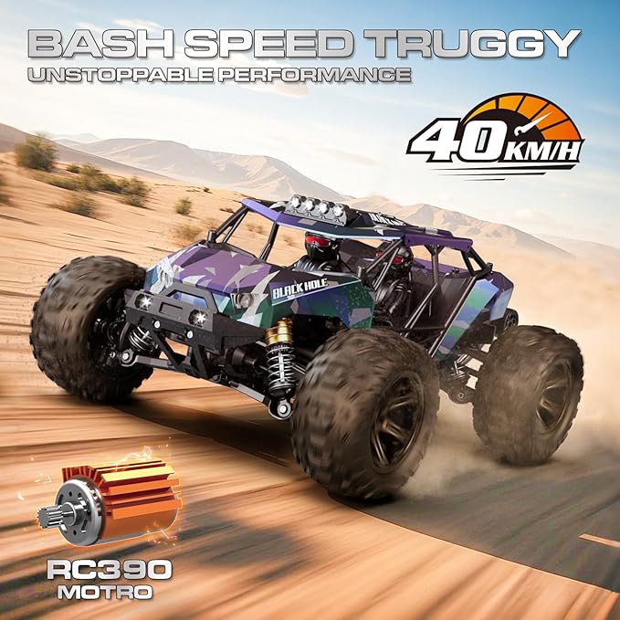 RC Cars for Adults & Boys, 1:14 Desert 4WD Off-Road RC Truck High Speed 40 km/h, 4x4 Remote Control Car with 2 Rechargeable 1300mAh Batteries and 2 Sets of Tires