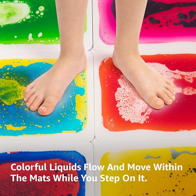 Art3d Liquid Sensory Floor Decorative Interlocking Tiles, Colorful Liquid Floor Tiles for Children, Liquid Fusion Activity Play Mat for Kids, 8"x30" Pack of 15