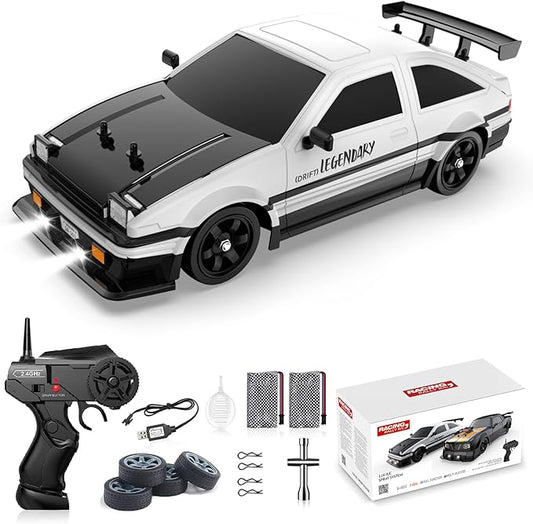 Remote Control Car RC Drift Car 1:16 Scale 4WD 18KM/H High Speed Model Vehicle 2.4GHz with LED Lights Spray Rubber Tire Racing Sport Toy for Adults Boys Girls Kids Gift 2Pcs Rechargeable Batteries