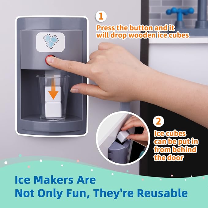 TOOKYLAND Kids Kitchen Playset, Wooden Chef Play Kitchen for Toddler with Sink, Oven, Range Hood, Stove, ice Maker and Microwave, Ideal Toddler Toys for as Present