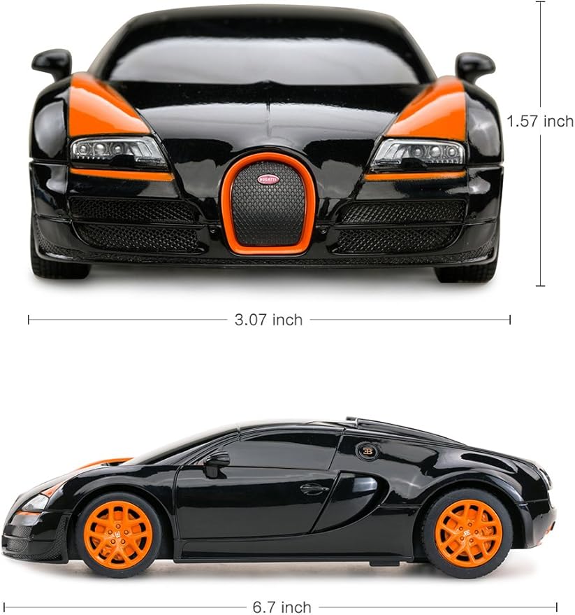 RASTAR RC Car | 1:24 Bugatti Veyron 16.4 Grand Sport Vitesse Radio Remote Control Racing Toy Car Model Vehicle, Black/Orange