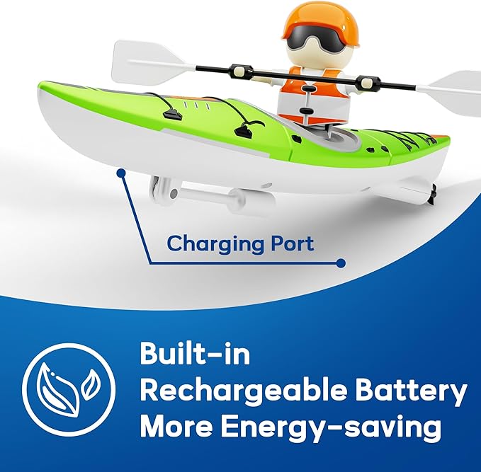 iPlay, iLearn Kids Remote Control Boat Toy, Toddler RC Kayak Paddle Boats Bath Toys Boys 4-8-12, Water Racing W/Light Outdoor Pool Lake Bathtub, Birthday Gifts 5 6 7 9 10 Year Old Child Girl-Green