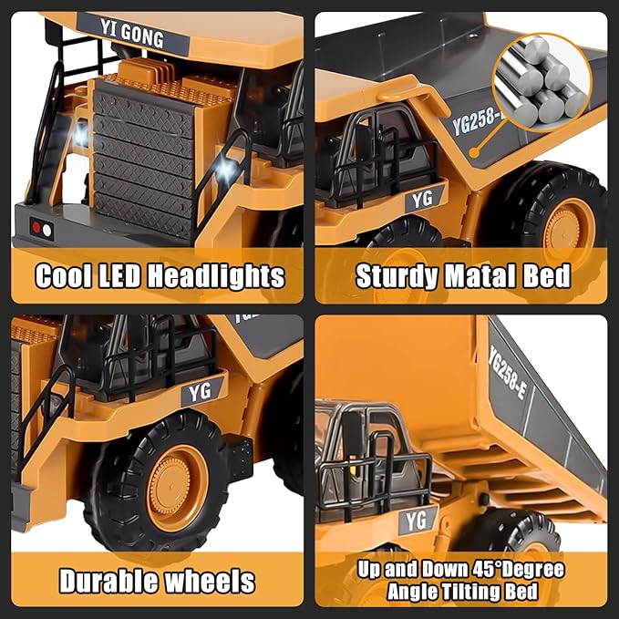 9 Channel Remote Control Dump Truck With Lights and Realistic Sound Effects, Highly Realistic Design, Includes Rechargeable Battery, an Excellent Gift Choice for Children Aged 6 and Above (Dump Truck)