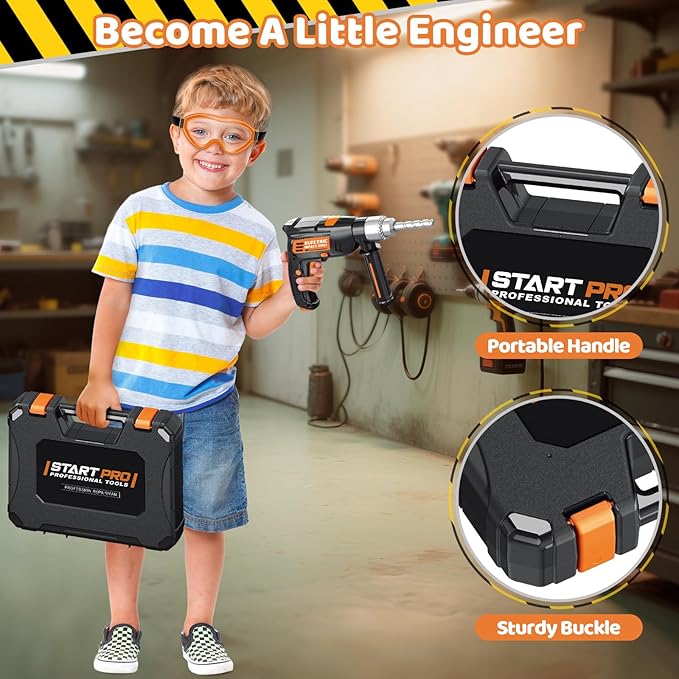 OCHIDO Kids Tool Set with Electronic Toy Drill, Kids Tool Box for Ages 3,4,5,6,7,8, 41PCS Toddler Tool Set with Portable Tool Box for Boys Christmas Birthday Gifts