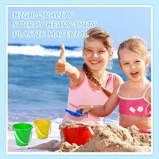 48 Pcs 5 Inch Beach Bucket Sand Buckets Colorful Fun Plastic Pails and Buckets for Kids Toddler Tool Summer Beach Theme Birthday Party Favors Bulk Play Castle Water Pool, 4 Colors