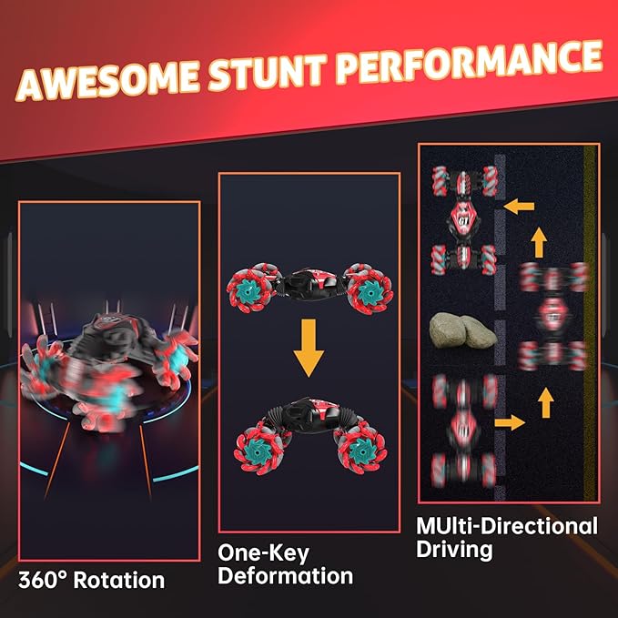 360° Rotating 4WD Transform Twist Cars Remote Control Car with Lights Music, 2.4GHz Hand Controlled RC Car for Boys & Girls 6 7 8 9 10 11 12 Year Old Birthday Xmas Gifts