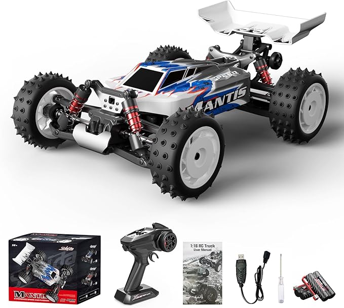 1/16 Fast Remote Control Monster Truck, High Speed RC Car with 48 mph Offroad Buggy, 2 Sets of Rechargeable Batteries (Blue)