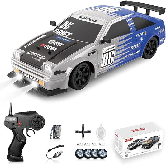 RC Drift Remote Control Car, 1/16 2.4GHz 4WD With LED Lights, Rechargeable Battery and Drifting Tires - Toy for Adults, Boys, Kids