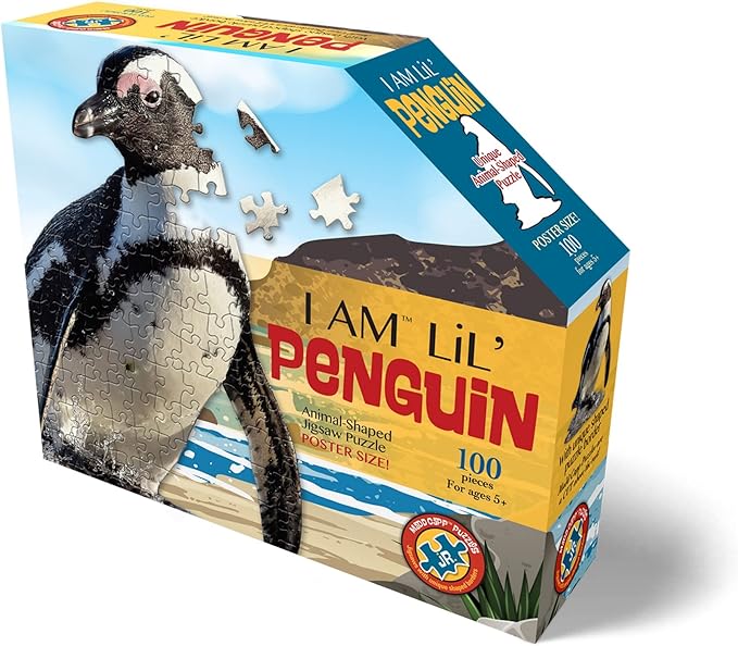 Madd Capp Puzzles Jr. - I AM Lil’ Penguin - 100 Pieces - Animal Shaped Jigsaw Puzzle
