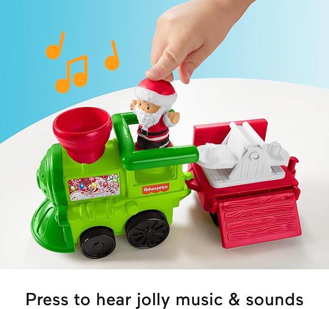Fisher-Price Little People Toddler Toy Musical Christmas Train with Santa Elf & Reindeer Figures for Pretend Play Kids Ages 1+ Years (Amazon Exclusive)