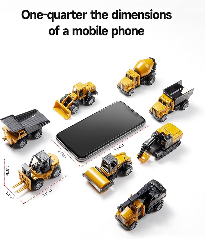Geyiie Alloy Small Construction Cars Vehicles, Die Cast Mini Construction Truck Toys, Heavy Duty Bulldozers Excavator Cement Dump Toys Outdoor Easter Gifts for Kids Toddler