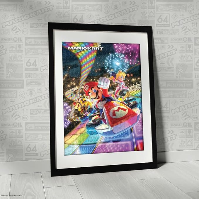 Mario Kart “Rainbow Road” 1,000 Piece Jigsaw Puzzle | Collectible Super Mario Puzzle Artwork Featuring Mario, Princess Peach, and Bowser | Officially-Licensed Nintendo Puzzle & Merchandise