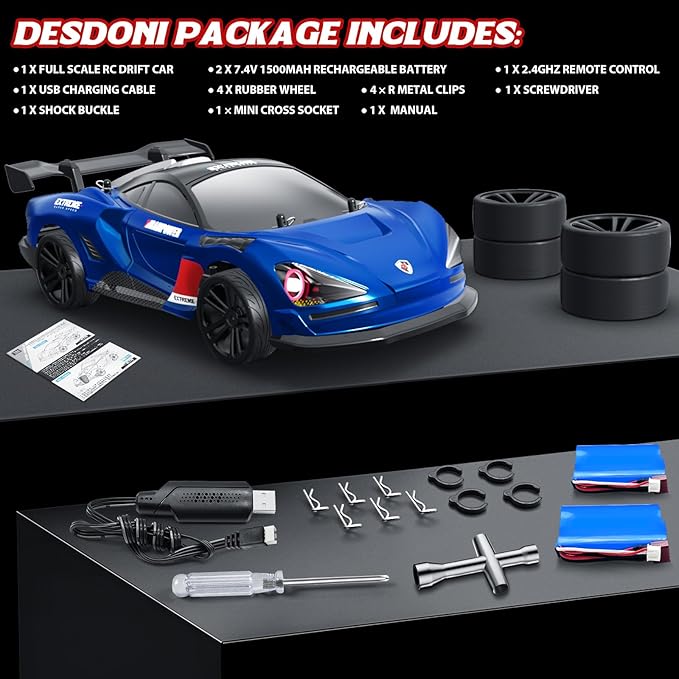 RC Drift Car Full Proportional RTR Remote Control1/16 Scale 38KM/H Fast 4WD RC Car 2.4Ghz with 6 Modes of Light 2Pcs Rechargeable Batteries Racing for Boys and Adults Gift