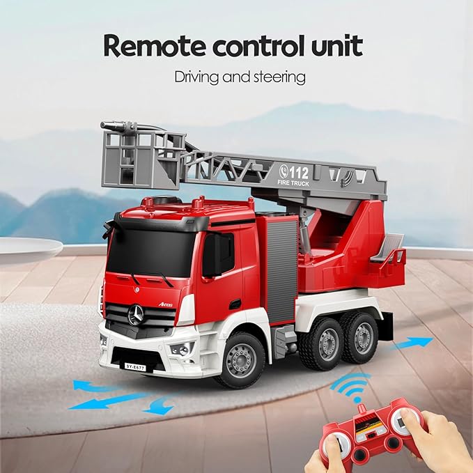 Fire Truck, Remote Control Water Sprinkler Fire Truck, Full-Direction Rapid Rescue - 1:26 Scale RC Firetruck Toys for Ages 3 and Up