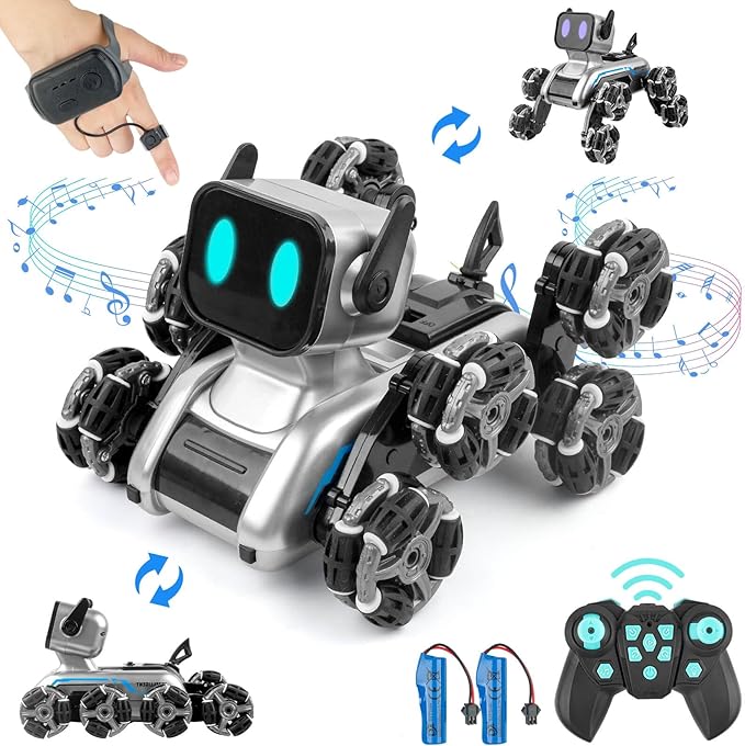 Robot Dog, 2.4Ghz Remote Control Dog Stunt RC Cars with Music & Light, 2 Models RC Robot Toys with 2 Rechargeable Batteries, Birthday Gifts for Kids 6 7 8 9 10 11 12 Years Old