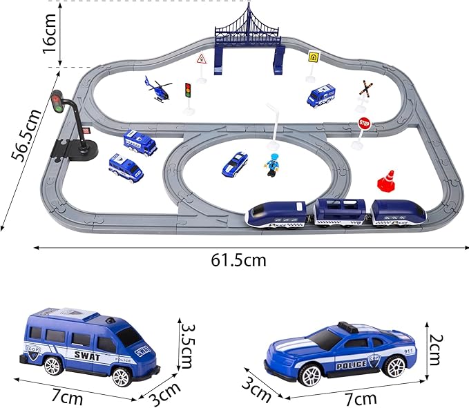 Wdmiya Train Set for Toddlers, 73 Pcs Train Toys for Kids Ages 3-8, Electric Trains Sets with Tracks (Magnetic Connection), Christmas Birthday Gifts for 3 4 5 6 7 Years Old (73pcs, Police)