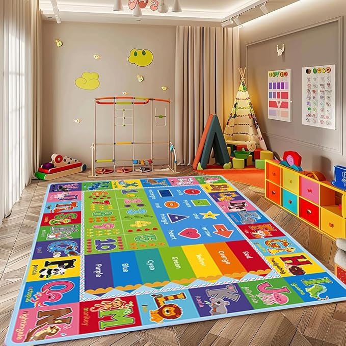 ABC Carpet,Kids Carpet for Playroom, Classroom Floor Play Mat for Kids,Preschool Rugs wtih ABC, Numbers, Animals, Extra Large Thick (110X78.7 Inch)