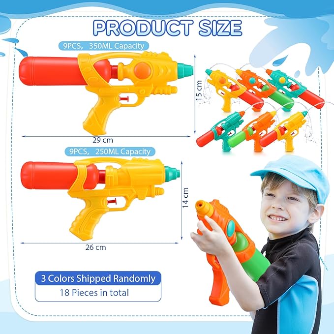 18 Pcs Large Water Guns for Kids Adults Long Range Water Pistol Toy Blaster Squirters Guns for Summer Outdoor Swimming Pool Beach Sand Fighting Play