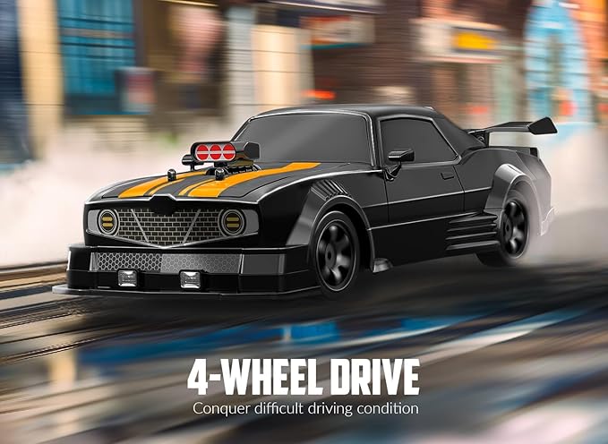 RACENT 1:16 RC Drift Car, 2.4Ghz 4WD 18KM/H Remote Control Car with Spray Mist, Racing and Drifting Wheels, LED Light, 2 Batteries, Sport Model Toys Vehicle for Kids, Boys, Adults