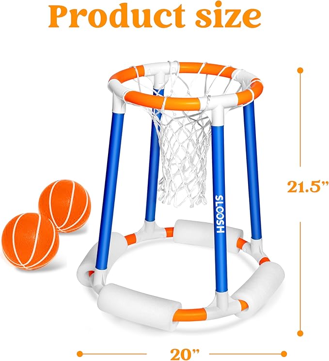 Sloosh Pool Basketball Hoop Toys, Floating Basketball Pool Game, Swimming Floats Toys with Balls Pump, Summer Outdoor Water Play Toy for Kids and Adults (Blue Orange)