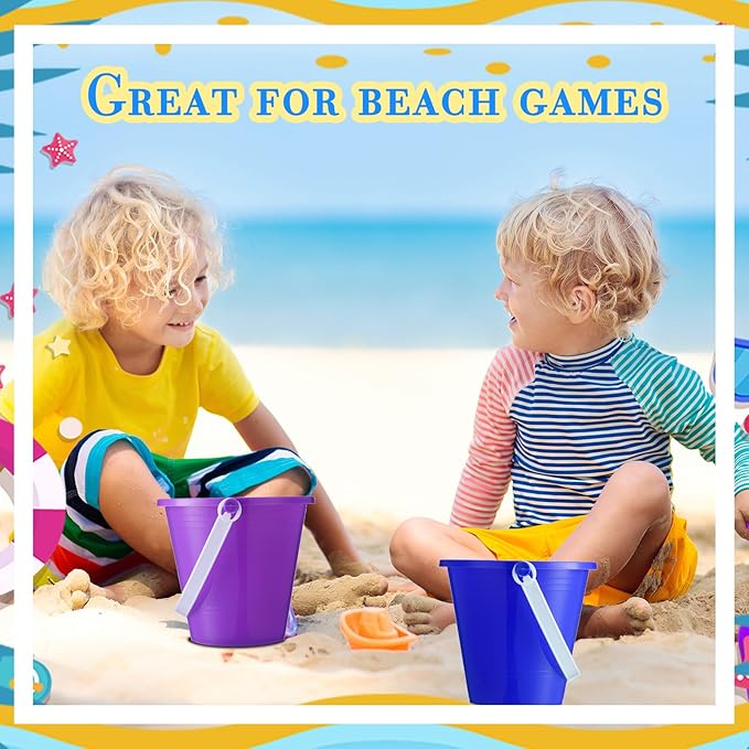 Sratte 24 Packs Beach Sand Buckets and Shovels Sets for Boys Girls, Plastic Beach Pails Sand Toys for Summer Pool Party Favors