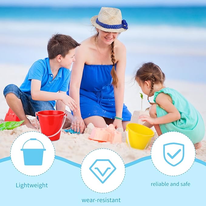 72 Pcs 5 Inch Beach Pails Bulk Colorful Sand Buckets for Boys and Girls Fun Plastic Buckets Party Favors for Sand Molds Summer Activities, Beach Essentials,4 Colors