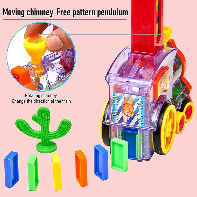 160pcs Dominos Train Blocks Set,Domino Train Toy with Lights & Sounds, Blocks Domino Set Building and Stacking Toy for Boys and Girls,Automatic Blocks Laying Toy Train Set Gift for 3-12 Years Old Kids
