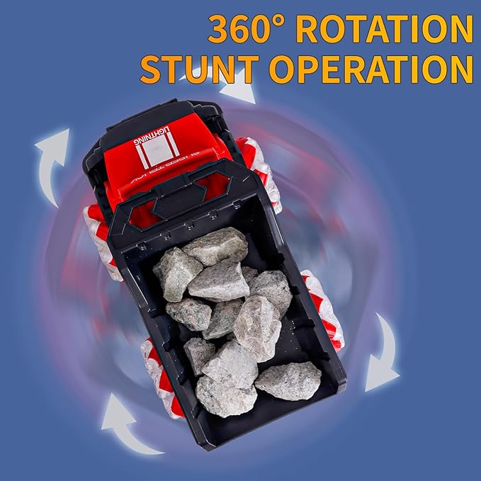 Remote Control Dump Truck,RC Stunt Car with Light & Music,RC Cars Gifts for Boys,Toy Cars for Kids 4 5 6 7 8 9 10 11 12 Yr Birthday Christmas(2 Batteries)