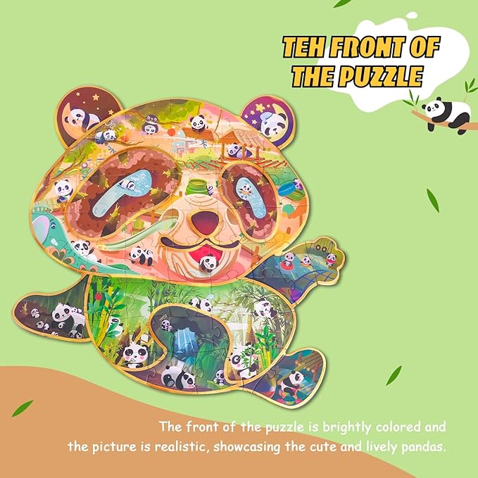 HAS Floor Puzzles for Ages Kids 4+, 48 PCS Double-Sided Giant Panda Puzzles, Unique Large Pieces Irregular Shape Jigsaw Puzzle for Children