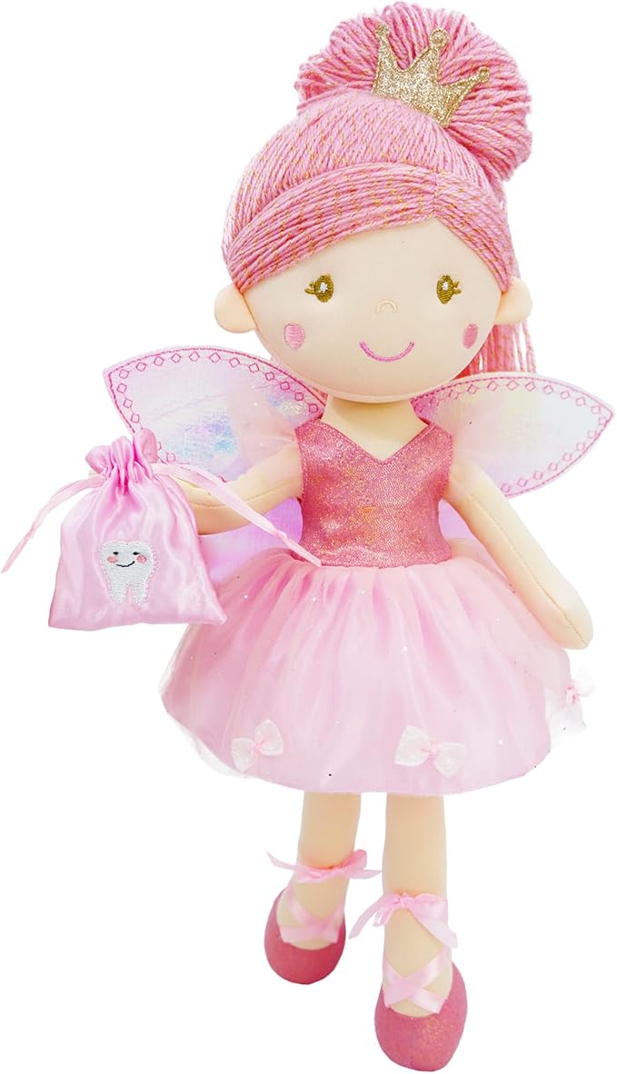 June Garden 17" Tooth Fairy Doll Anastasia - Plush Stuffed Soft Doll Girl Gift - Pink Outfit and Wings