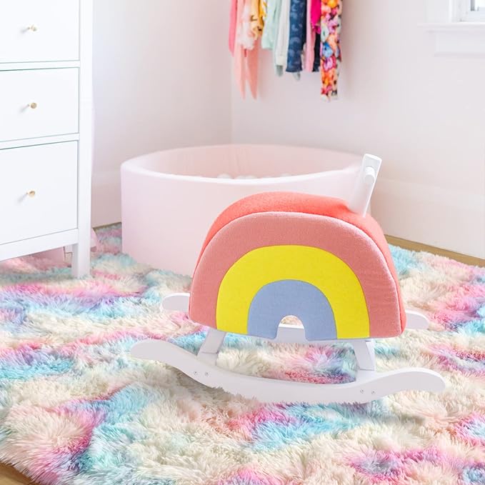 Ompaa Soft Fluffy Rainbow Runner Rug for Girls Bedroom Carpets, Kawaii Tie Dye Kids Rugs for Teens Unicorn Dorm Aesthetic, Pastel Shaggy Nursery Area Rug for Baby Princess Room, 2x4 Feet