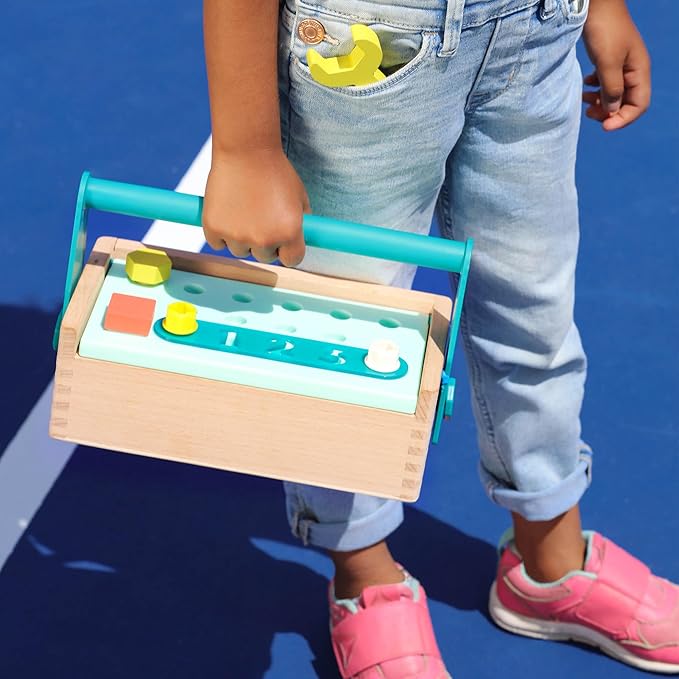 B. toys- Fix ‘n’ Play Kit- Pretend Play Tool Box – Wooden Toolbox & Accessories (25 Pcs) – Carpenter Set for Kids – Play Set with Drill, Hammer, Screwdriver & More – 3 Years +