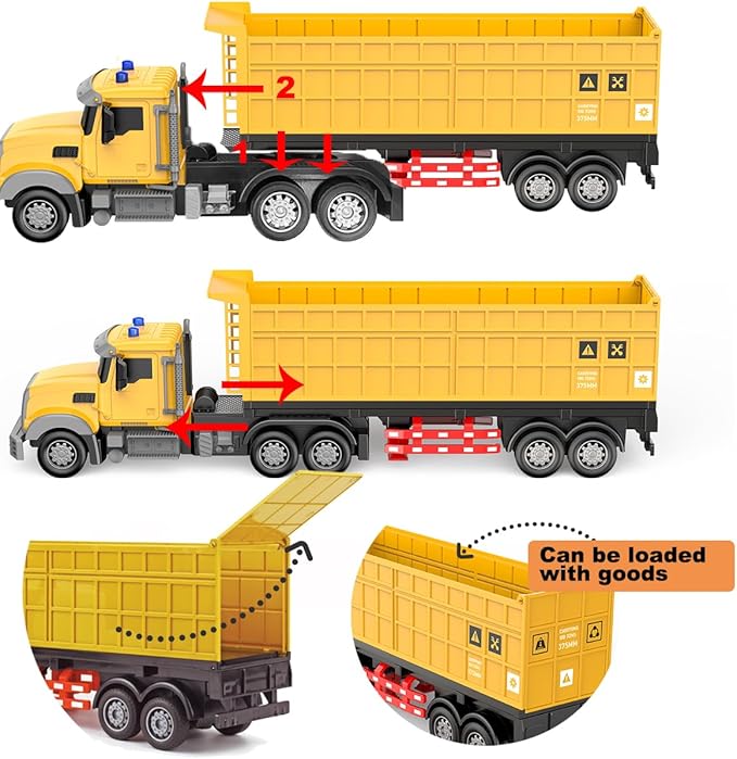 Remote Control Semi Truck with Trailer -24 Inch Semi Truck Toy for Kids,1:24 Container Truck with LED Lights & Music, Great Gift for Boys Girls