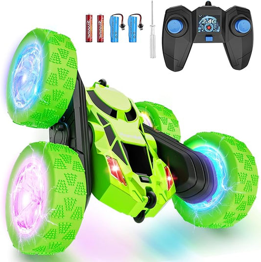 Remote Control Car, 360° Rolling Rotating 2.4GHz 4WD RC Cars for Kids, Boy Toys Age 6 7 8 9 10 Years Old, RC Crawlers for Boys Girls Birthday-Green