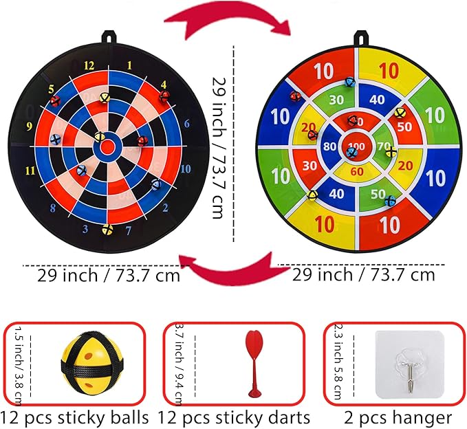 29" Kids Dart Board Game – Indoor & Outdoor Play, Party Carnival Game with 12 Sticky Balls & Darts, Easter Basket Stuffers, Fun Gift for Boys & Girls Ages 4-12