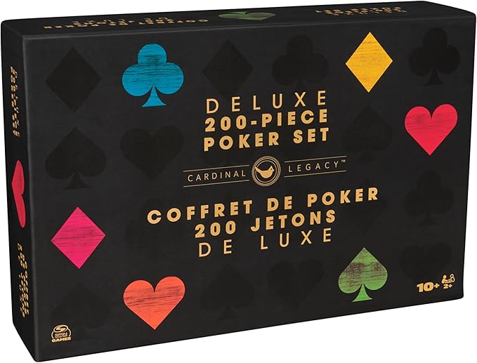 Spin Master Games, Cardinal Legacy Deluxe 200-Piece Poker Set, Premium Dual-Toned Poker Chips in Wooden Storage Case, 2-10 Players, for Ages 10 & Up