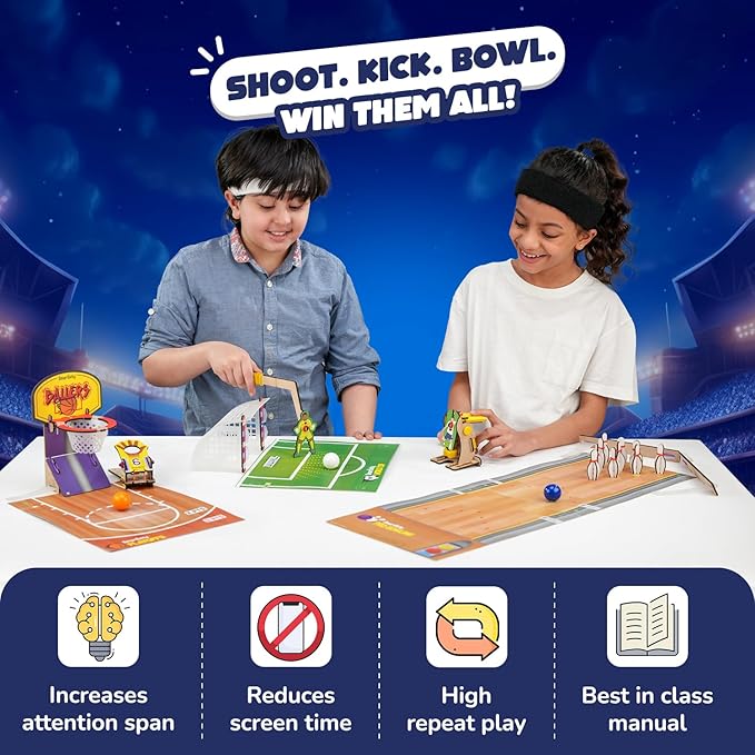 Smartivity 3in1 Basketball, Soccer, Bowling I Indoor Sports Game for Kids 6-12 Years Old I for Boys & Girls | DIY STEM Toy for Kids 6,7,8,9,10,11,12, Years I Wooden Construction Kit