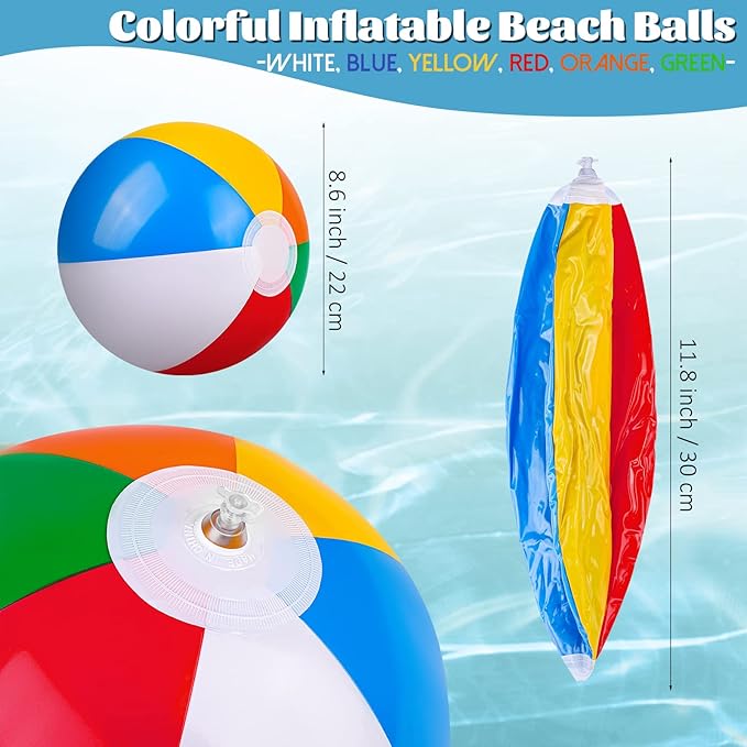 Aodaer 30 Pieces Kids Neon Sunglasses Bulk and 30 Pieces Inflatable Beach Balls 8-12 Inches for Beach Pool Party Favors Rainbow Inflatable Swimming Pool Balls for Water Games Toys Summer Supplies