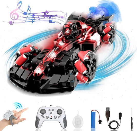 2.4GHz Gesture Sensing Remote Control Car - 360° Spin High Speed Drift F1 Formula Racing, with Spray, Music & Light, 2 Control Mode, Toy for Kids 8-12 Year Birthday Coolest Best Toy (Red)