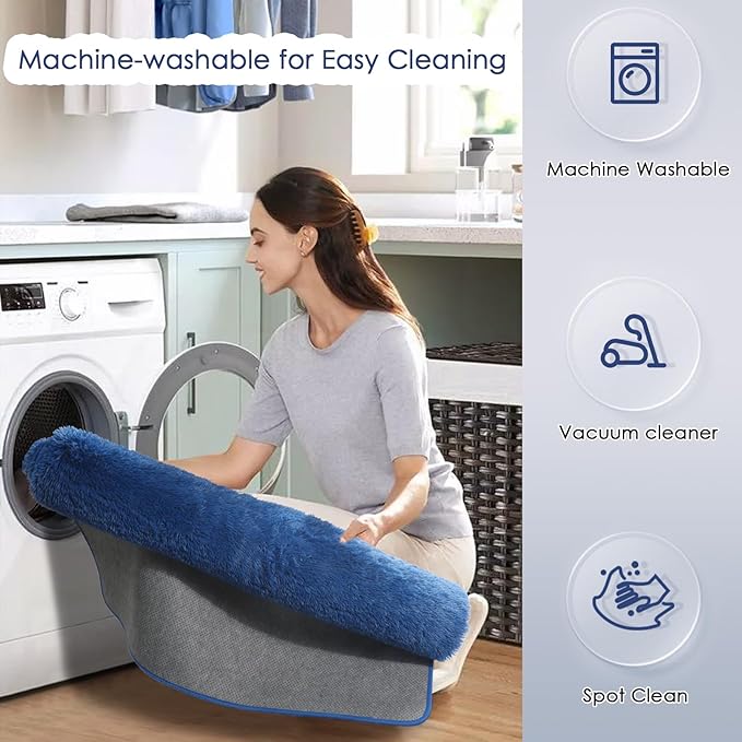 Amdrebio Navy Blue Area Rugs for Boys Bedroom, 5x8 Shag Fluffy Furry Plush Rug for Kids Room, Living Room Decor Aesthetic, Cool Royal Dark Blue Carpet for Baby Nursery Classroom Office Dorm Playroom